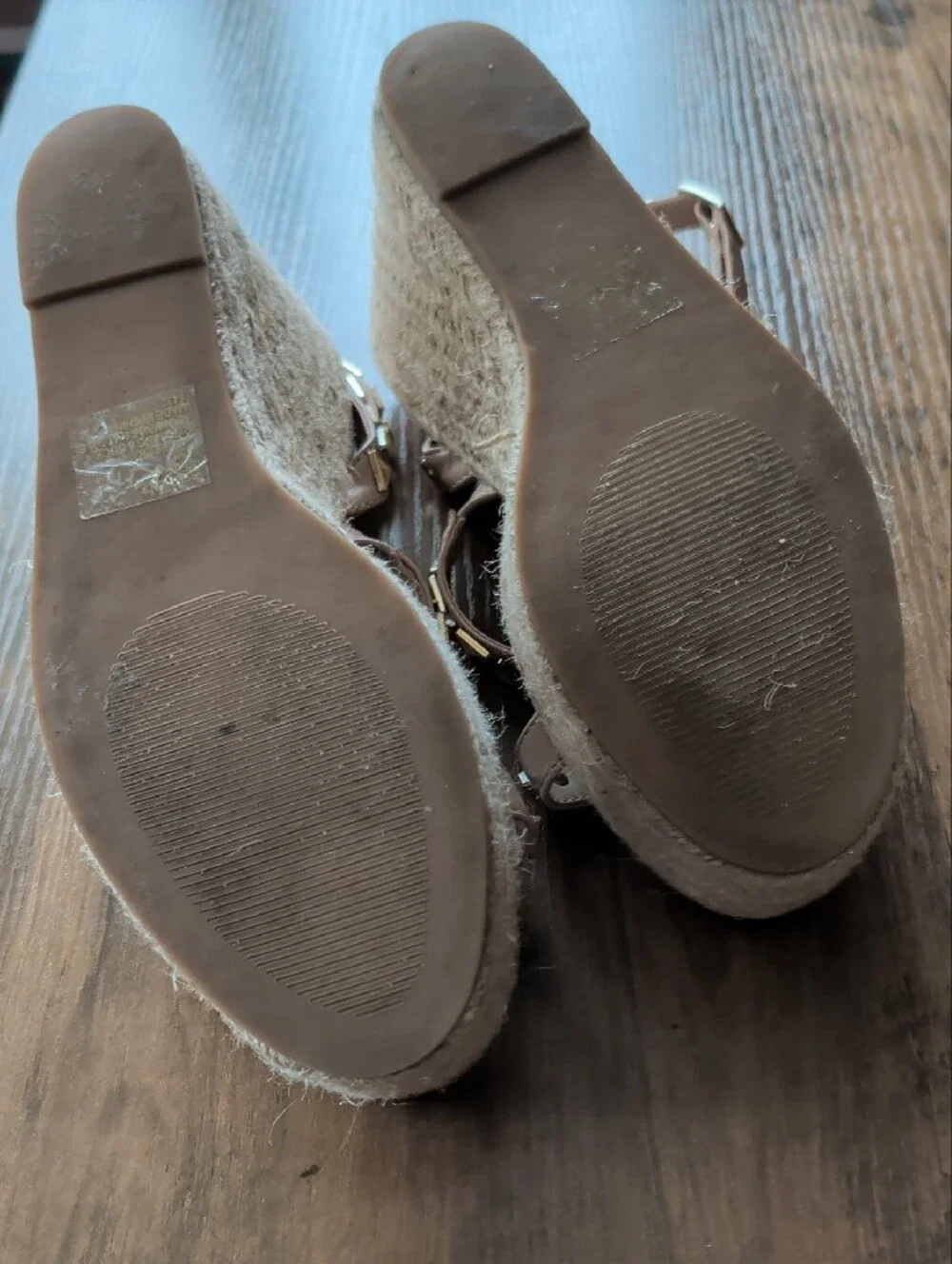 Steve Madden Beige Espadrille Wedge Sandals with Gold Studs